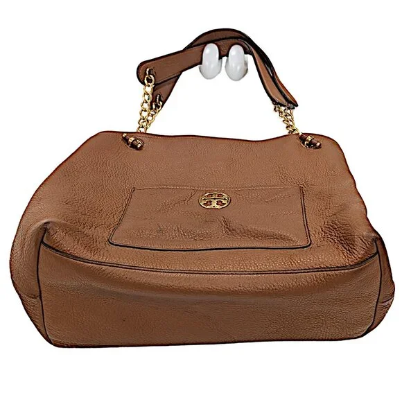 Tory Burch Chelsea Slouchy Leather Tote Bag – Brown Tan Shoulder Purse Gold Tone - Picture 8 of 8